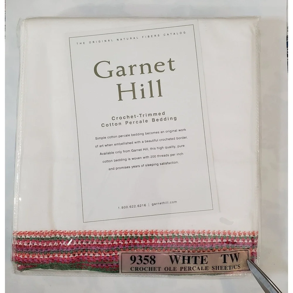 Brand New Garnet Hill Twin Flat Sheet Multi Color Crochet Percale Cotton Boho